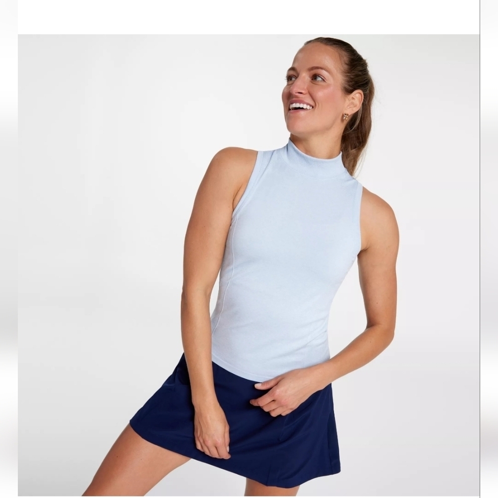 NWT Calia Womens Seamless Seamless Mock Golf Top Light Blue